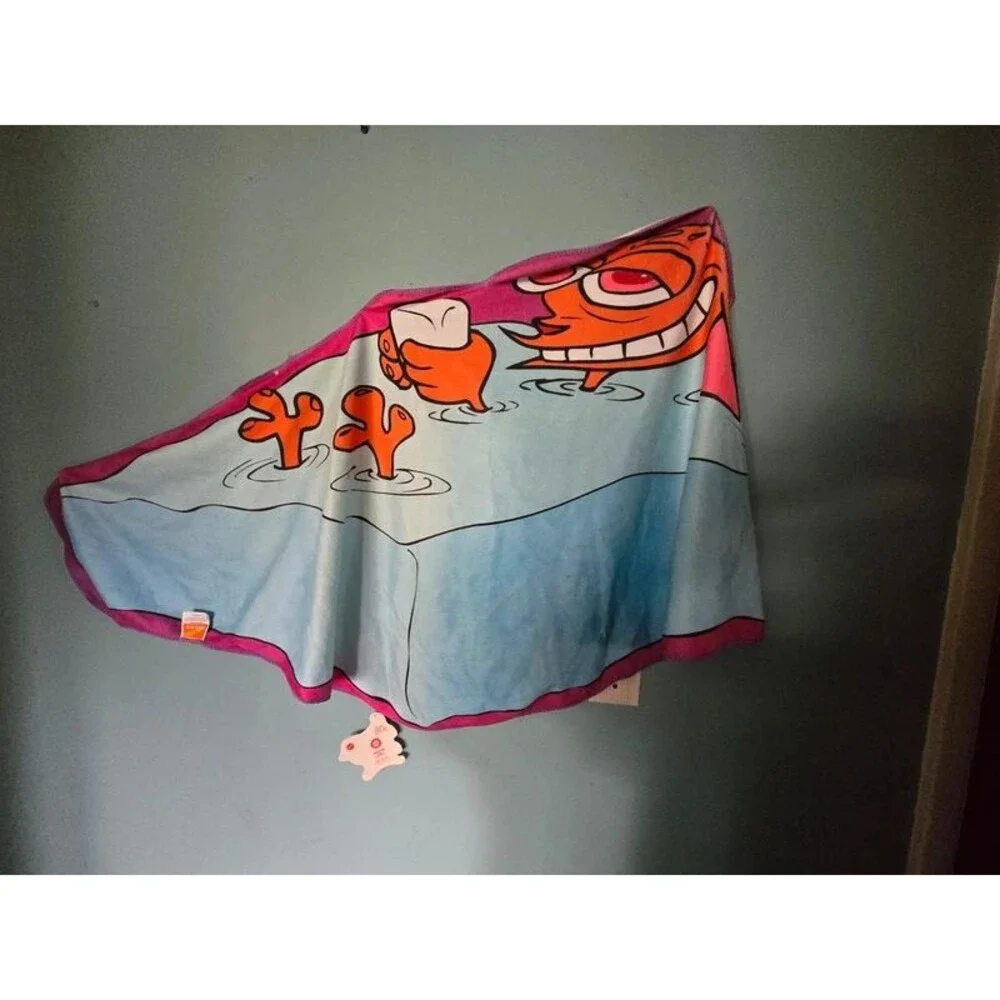 Ren and Stimpy Fleece towel Nick Box 90s Vintage Cartoon CultureFly NWT